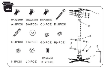 Крепление для проектора Wize WPC-B (штанга 610-960 мм) потолочное