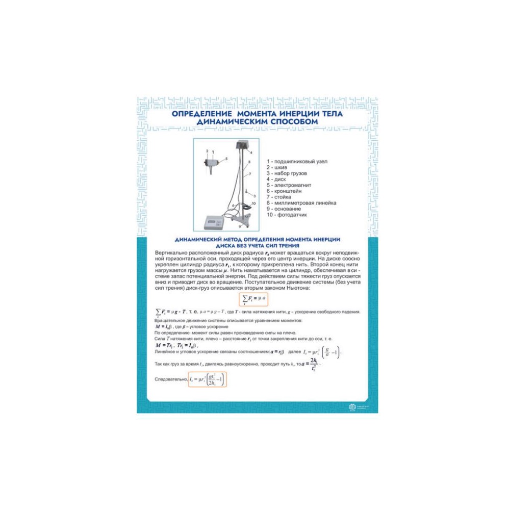 Информационный стенд «Определения момента инерции тела динамическим  способом» ИС0112 Ziluo купить по выгодной цене!