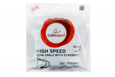 Кабель Cablexpert HDMI-30M, v1.4, 19M/19M, 30м, черный, поз.раз-мы, экран, пакет