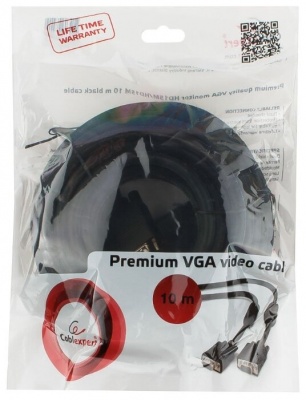 Кабель Cablexpert Premium VGA-10M-Black, 15M/15M, 10м, черн., тройной экран, феррит.кольца