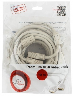Кабель Cablexpert Premium VGA-10M-Gray, 15M/15M, 10м, серый, тройной экран, феррит.кольца